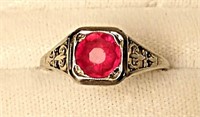 Art Deco 14K filigree and Ruby Ring