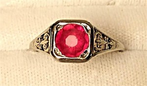 Art Deco 14K filigree and Ruby Ring