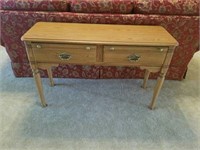 Oak sofa table with laminate top & two drawers