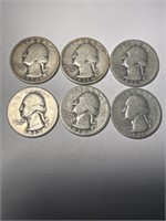 6 Washington Silver Quarters: 1934-1939