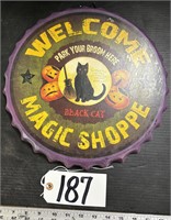 Metal Black Cat Magic Bottle Cap Sign