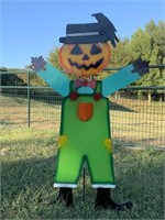 Painted Metal Stand Pumpkin Scarecrow & Crow