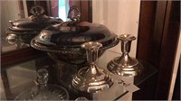 Silverplate serving bowl and candle holders