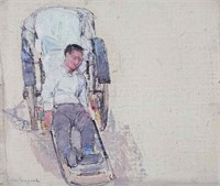 Leon Gaspard Oil Board Man Resting on Rickshaw