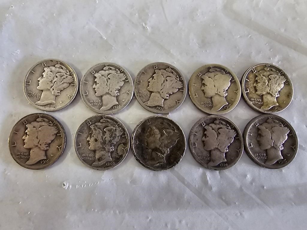 10 Silver Mercury Dimes