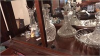 3 Heavy crystal decanters and serving bowl &