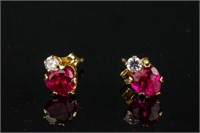 10K Gold Synthetic Ruby Earrings Retail $150