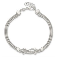 Sterling Silver Polished Beaded 3-strand Bracelet