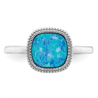 Sterling Silver Blue Opal Design Created Ring
