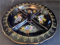 Black Enamel Painted Divided Candy Dish