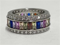 925 Silver Ring Of Many Colored Cut Stones
