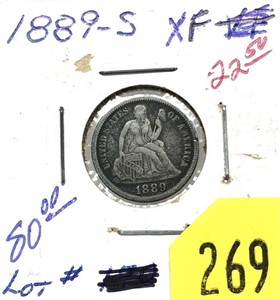1889-S Seated Liberty dime