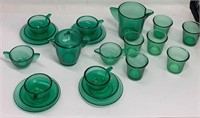 Akro Agate Green Glass Child's Tea & Water Sets