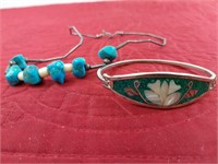 SILVER BRACELET AND RAW TURQUOISE KNECKLACE