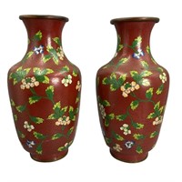 Pair Early 20th C Imported Ground Cloisonné Vases