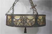 Antique Slag Glass Hanging Chandelier
