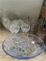 Plastic Punch Bowl w/Cups & Ladle & More