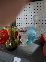 Blue Opalescent  Hobnail Vase, Crackle Glass