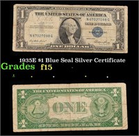 1935E $1 Blue Seal Silver Certificate Grades f+