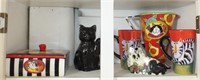 CAT MUGS, TEAPOT, PITCHER & COVERED BOX