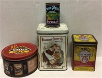 LOT OF 4 DECORATIVE TIN CANS