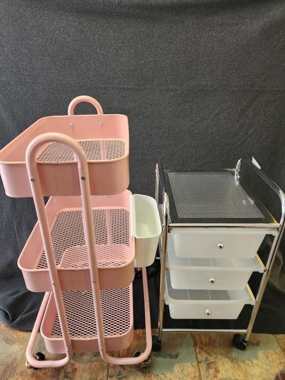 Pink Rolling Cart, Metal Rolling Cart with