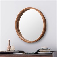 SIERSOE Round Wood Mirror 30 Inch, Large Wall Fram