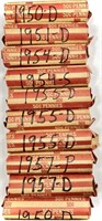 (10) Rolls 1950's Wheat Cent Penny Lot