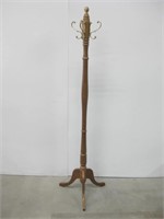 64" Tall Brass & Wood Coat & Hat Rack