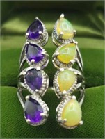 Sterling Silver Opal And Amethyst Ring Sz 8.75