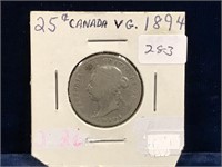 1894 Canadian Silver 25 Cent Piece  VG8