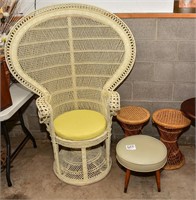 Queen wicker chair 58" t + foot stool &