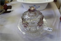 CHERRY PATTERN PRESSED GLASS BUTTER DISH
