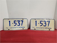 (2) 1976 Saskatchewan License Plates