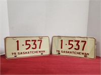 (2) 1975 Saskatchewan License Plates