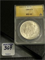 Graded 1885-0 Morgan Silver Dollar MS-62
