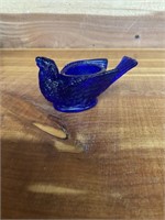 VINTAGE DEGENHART COBALT BLUE GLASS BIRD & BERRY