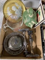 Tray Lot - Glass Measuring Cup, Silver-plate,