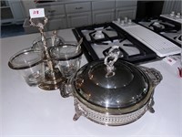 SILVERPLATE CASSAROLE AND CONDEMENT SET