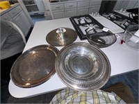 MISC SILVERPLATE TRAYS AND BASKET