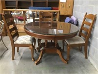Round Wood Glasstop Table 3 Chairs 1 Leaf
