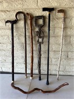 7 Hand Crafted Wood Canes 1 Metal Cane