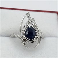 STERLING SILVER 7.5MM X 6MM GENUINE BLUE SAPPHIRE