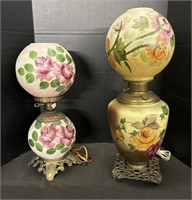 (2) Hand Painted Floral (Elec) Oil Lamps.