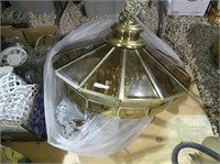 BRASS & BEVELLED GLASS CEILING FIXTURE