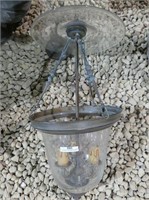 VINTAGE BRASS & ETCHED GLASS HALL CEILING FIXTURE