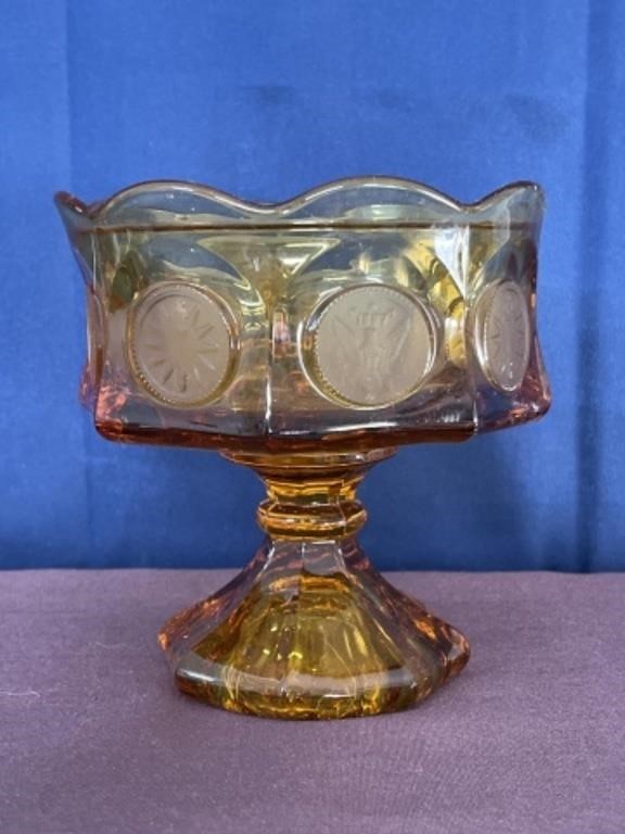 Vintage amber glass COIN Glass bowl dish