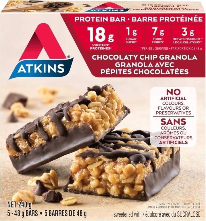 Sealed - Atkins Protein Bars - Chocolaty Chip Gran