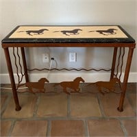 Western Table with Iron Horses and Resin Inlay