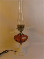 Milk Glass Base, Amber Glass Lamp, Electric